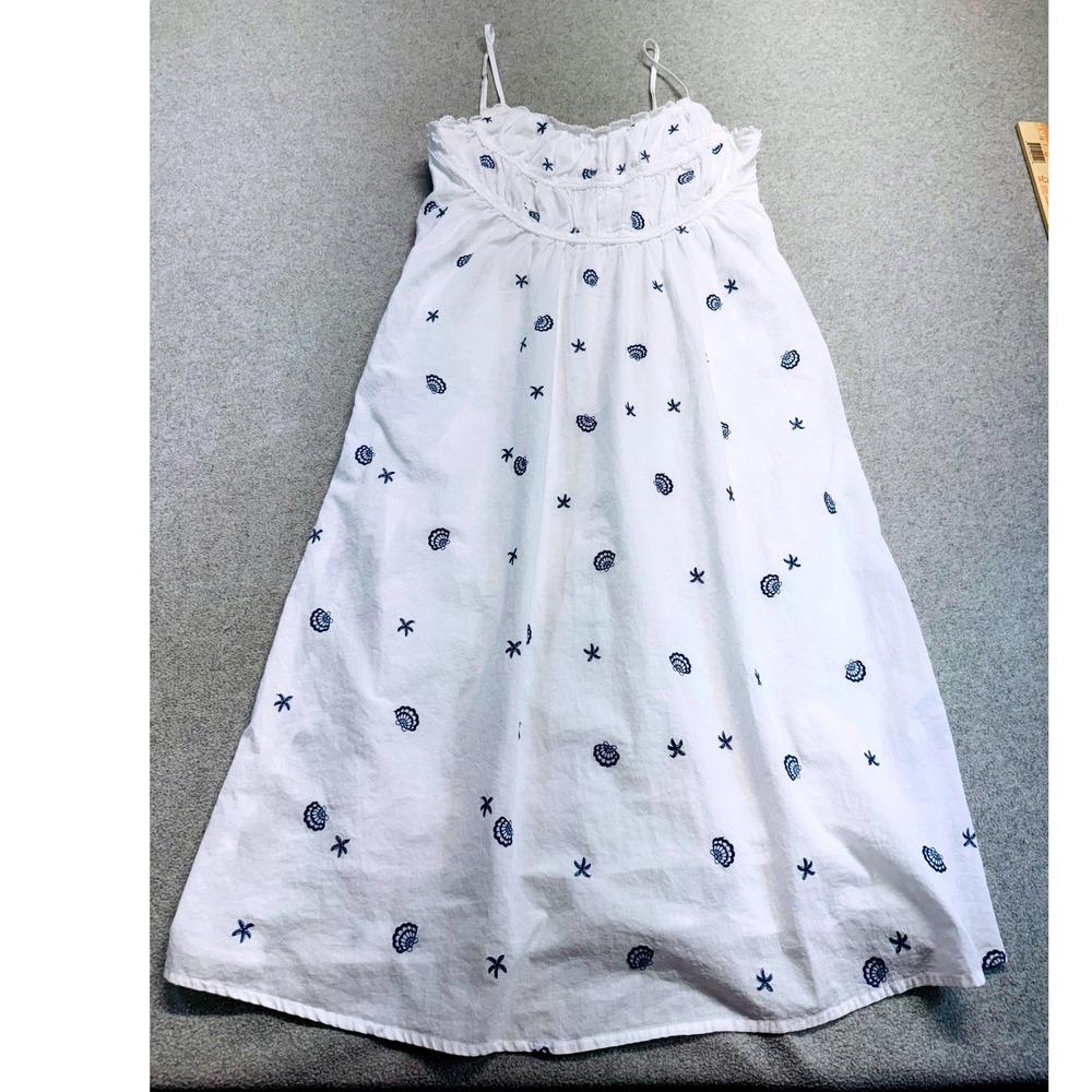 Simple Retro White Embroidered Midi Dress S Cottagecore Coastal Summer Flowy‎